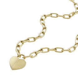 Collier pendentif femme fossil harlow linear texture acier doré - plus-de-colliers-femmes - edora - 2
