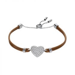 Bracelet femme fossil cŒur scintillant sadie cuir brun - plus-de-bracelets-femmes - edora - 0