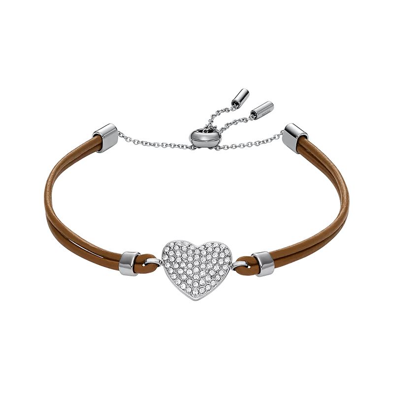 Bracelet femme fossil cŒur scintillant sadie cuir brun - plus-de-bracelets-femmes - edora