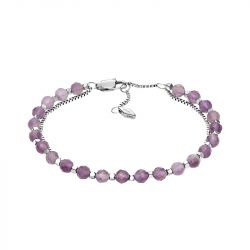 Bracelet perles femme fossil all stacked up acier argenté améthyste violet - plus-de-bracelets-femmes - edora - 0