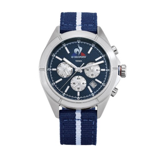 Montre Chronographe Homme LE COQ SPORTIF ESSENTIEL Nylon Bleu Blanc