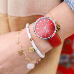 Montre femme go mademoiselle cuir rouge synthétique - analogiques - edora - 2