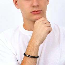 Bracelet homme tommy hilfiger casual cuir noir - plus-de-bracelets-hommes - edora - 1