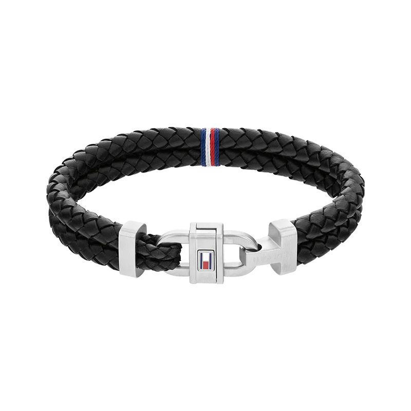 Bracelet homme tommy hilfiger carabiner cuir noir - plus-de-bracelets-hommes - edora