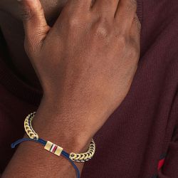 Bracelet homme tommy hilfiger braided metal acier doré nylon bleu - plus-de-bracelets-hommes - edora - 1