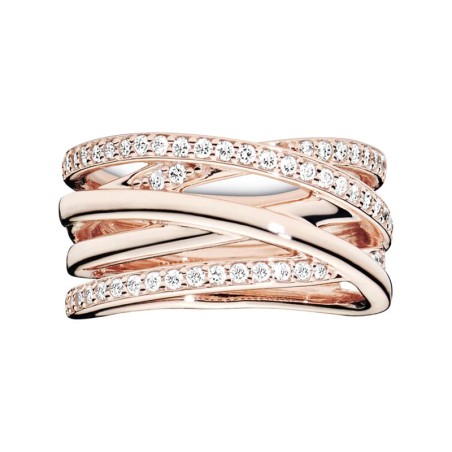 Bague femme taille 56 pandora scintillante &amp; lignes polies doré rose 14 carats – toutes nos bagues femme