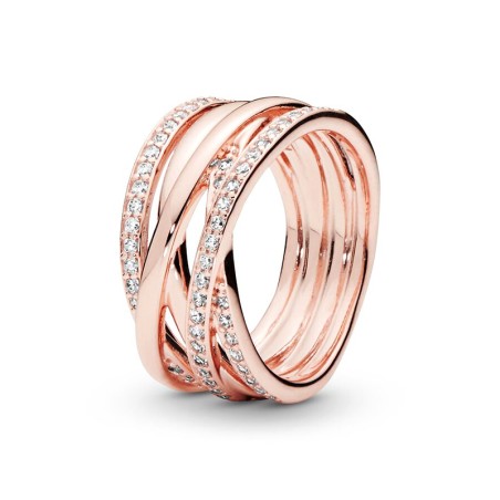 Bague femme taille 56 pandora scintillante &amp; lignes polies doré rose 14 carats – toutes nos bagues femme