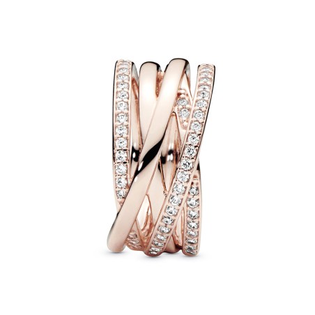Bague femme taille 56 pandora scintillante &amp; lignes polies doré rose 14 carats – toutes nos bagues femme
