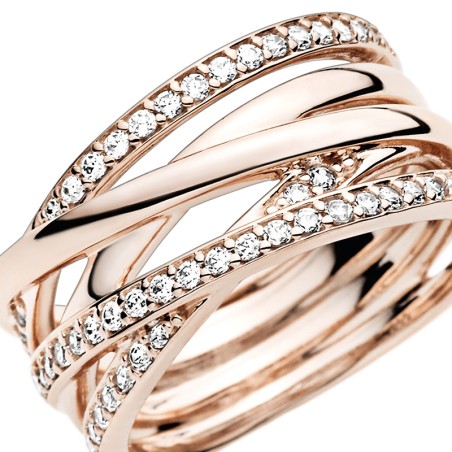 Bague femme taille 56 pandora scintillante &amp; lignes polies doré rose 14 carats – toutes nos bagues femme