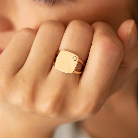 Bague chevalière femme la garçonne insolite plaqué or diamant 26100023 – chevalières