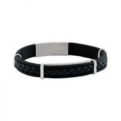 Bracelet homme jourdan bach cuir noir tissu noir - plus-de-bracelets-hommes - edora - 0