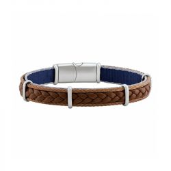 Bracelet homme jourdan drew cuir brun tissu bleu - plus-de-bracelets-hommes - edora - 0