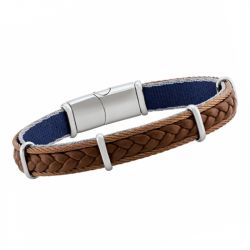 Bracelet homme jourdan drew cuir brun tissu bleu - plus-de-bracelets-hommes - edora - 1