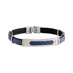 Bracelet homme jourdan damian cuir bleu acier argenté - plus-de-bracelets-hommes - edora - 0