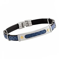 Bracelet homme jourdan damian cuir bleu acier argenté - plus-de-bracelets-hommes - edora - 1
