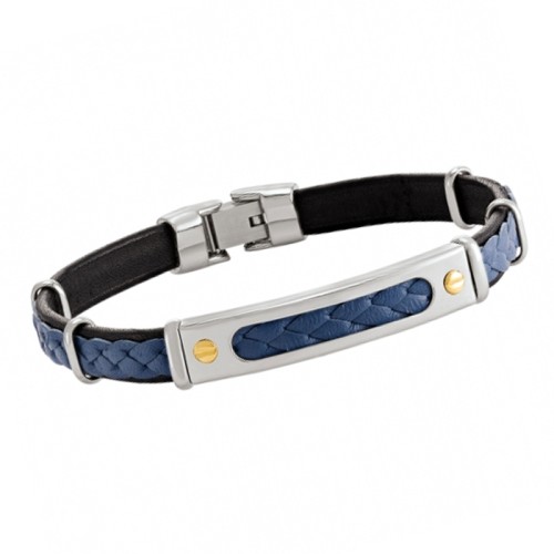 Bracelet Homme JOURDAN DAMIAN Cuir Bleu Acier Argenté