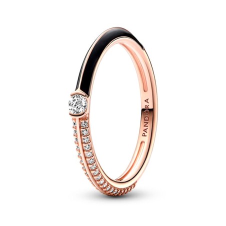 Bague femme taille 52 pandora me double pavé &amp; noir doré rose 14 carats – solitaires femme