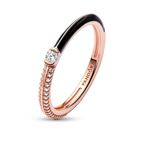 Bague femme taille 52 pandora me double pavé &amp; noir doré rose 14 carats – solitaires femme