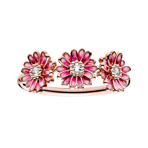 Bague Femme Taille 52 PANDORA TRIO DE MARGUERITES ROSE Doré Rose 14 Carats