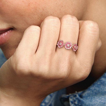 Bague Femme Taille 54 PANDORA TRIO DE MARGUERITES ROSE Doré Rose 14 Carats