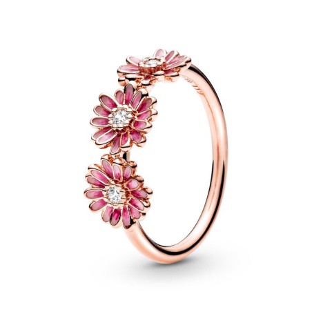 Bague femme taille 54 pandora trio de marguerites rose doré rose 14 carats – toutes nos bagues femme