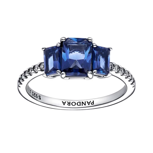 Bague Femme Taille 56 PANDORA SCINTILLANTE TRIO DE PIERRES RECTANGULAIRES BLEUES Argent 925/1000