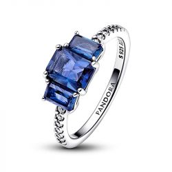 Bague femme taille 58 pandora scintillante trio de pierres rectangulaires bleues argent 925/1000 - plus-de-bagues-femmes - edora - 2