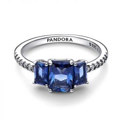 Bague femme taille 58 pandora scintillante trio de pierres rectangulaires bleues argent 925/1000 - plus-de-bagues-femmes - edora - 3