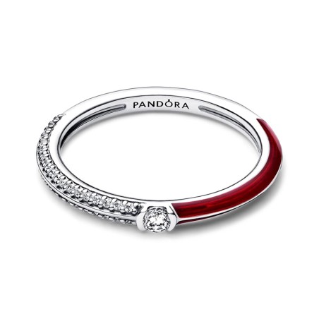 Bague femme taille 54 pandora me double pavé &amp; rouge argent 925/1000 – solitaires femme