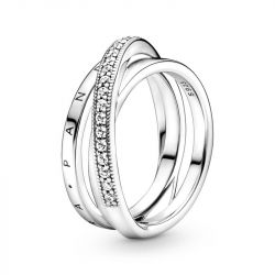 Bague femme taille 54 pandora triple pavÉ croisÉ argent 925/1000 - plus-de-bagues-femmes - edora - 1