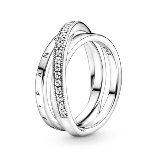 Bague Femme Taille 56 PANDORA TRIPLE PAVÉ CROISÉ Argent 925/1000