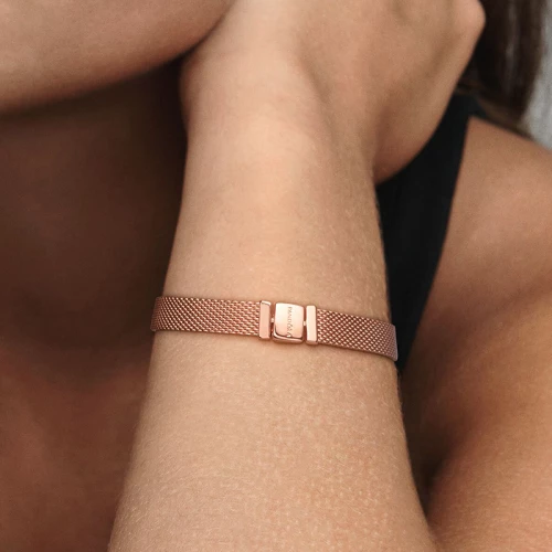 Bracelet Femme Taille 18CM PANDORA REFLEXIONS MAILLE TISSÉE Doré Rose 14 Carats