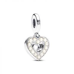Charm femme pandora pendant double cŒur blanc nacrÉ argent 925/1000 - charms - edora - 0