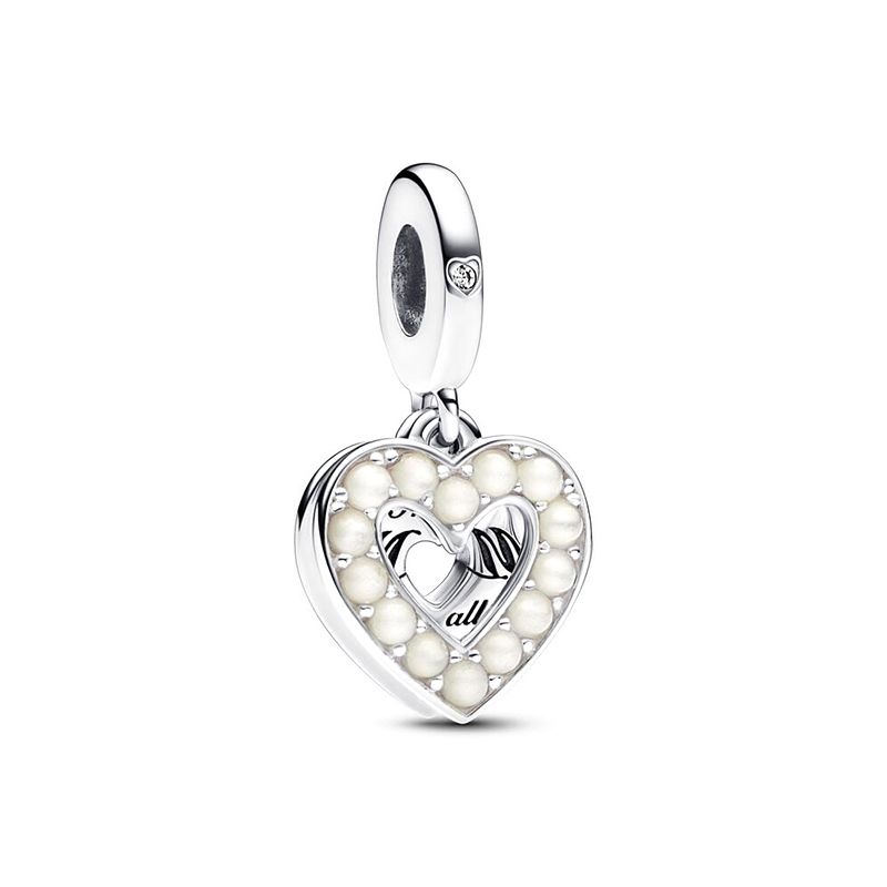 Charm femme pandora pendant double cŒur blanc nacrÉ argent 925/1000 - charms - edora