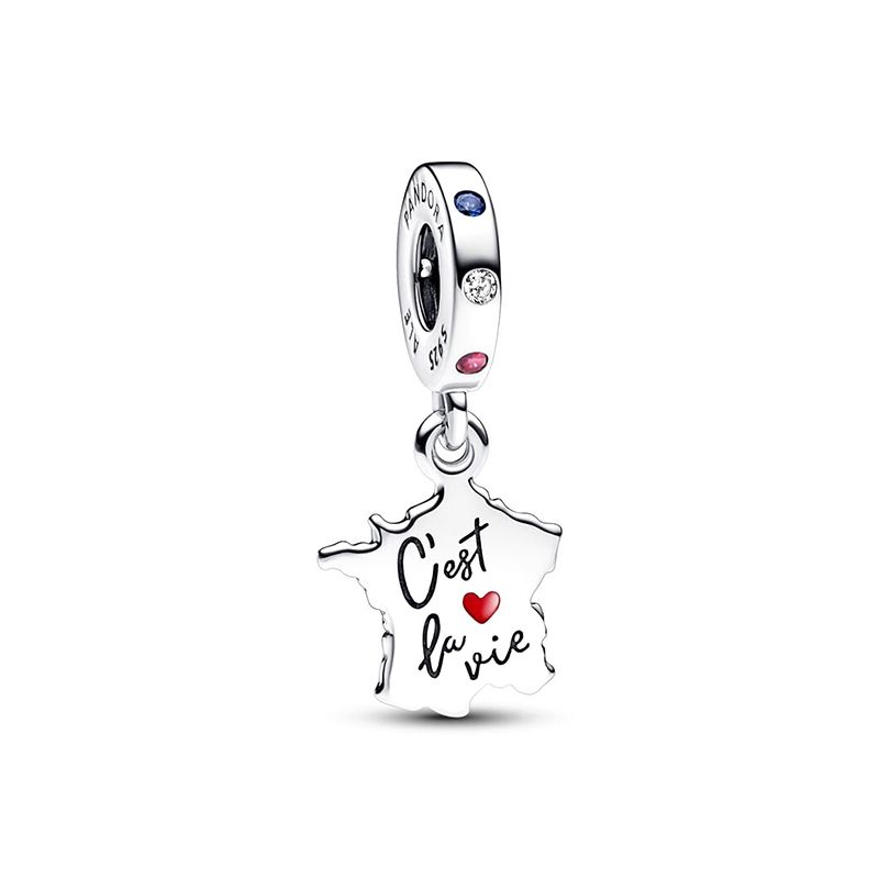 Charm femme pandora pendant carte de france c’est la vie argent 925/1000 - charms - edora