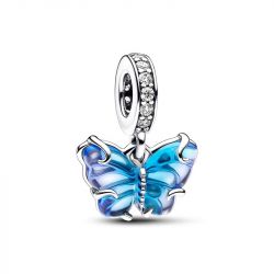 Charm femme pandora pendant papillon en verre de murano bleu argent 925/1000 - charms - edora - 0