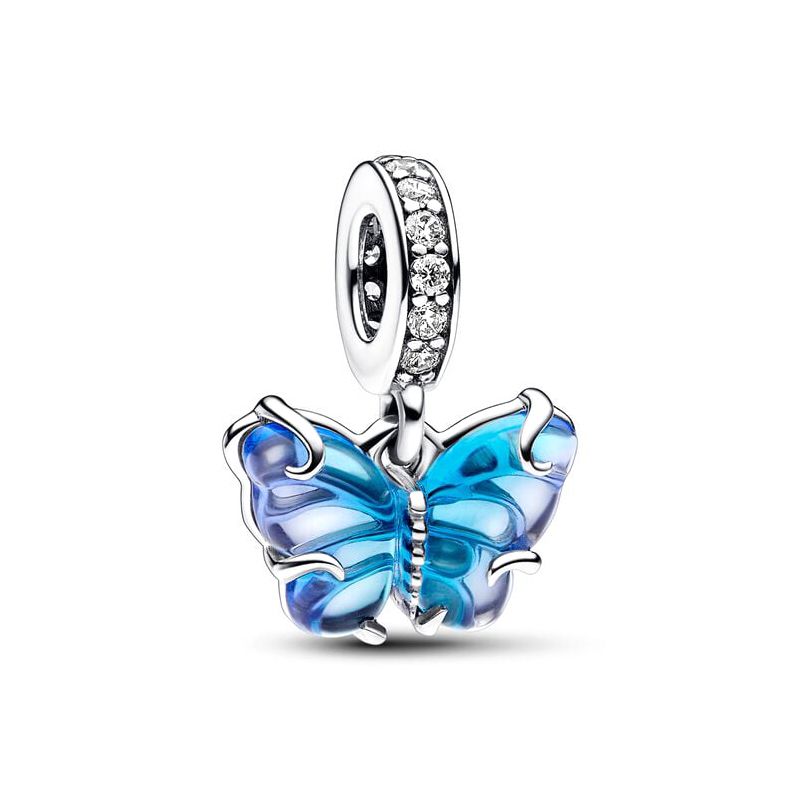 Charm femme pandora pendant papillon en verre de murano bleu argent 925/1000 - charms - edora