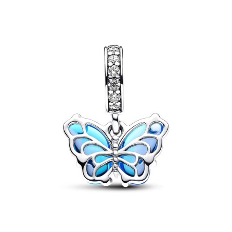 Charm femme pandora pendant papillon en verre de murano bleu argent 925/1000 – charms