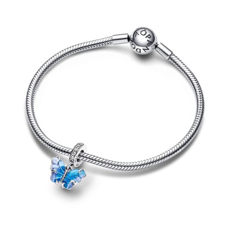 Charm femme pandora pendant papillon en verre de murano bleu argent 925/1000 – charms