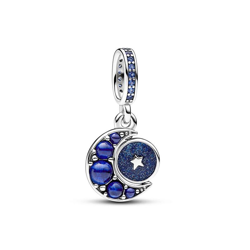 Charm femme pandora pendant rotatif lune scintillante argent 925/1000 - charms - edora