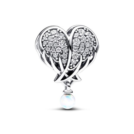 Charm femme pandora cœur &amp; ailes d’ange scintillantes argent 925/1000 – charms