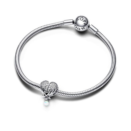 Charm femme pandora cœur &amp; ailes d’ange scintillantes argent 925/1000 – charms