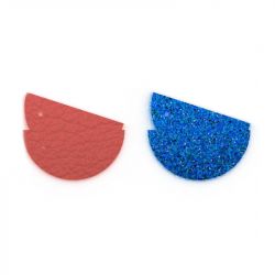 Cuir boucles d'oreilles 30mm les georgettes sépia paillettes bleues - accessoires-les-georgettes - edora - 0