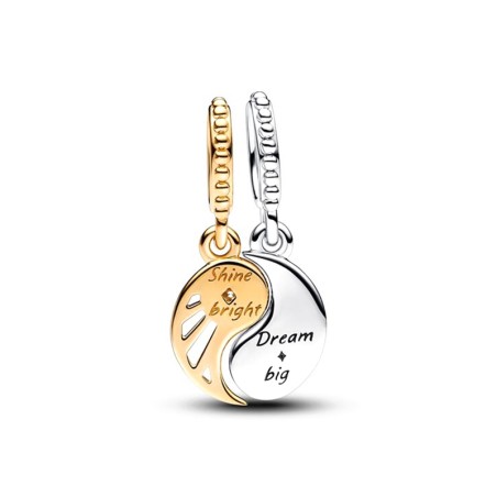 Charm femme pandora pendant soleil &amp; lune séparable bimatière argent 925/1000 et métal doré 14 carats – charms