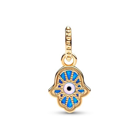 Charm femme pandora pendant main de fatma bleue opalescente métal doré 14 carats – charms