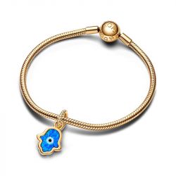 Charm femme pandora pendant main de fatma bleue opalescente métal doré 14 carats - charms - edora - 3