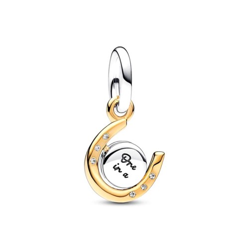 Charm Femme PANDORA PENDANT FER À CHEVAL ET MÉDAILLON PIVOTANT BIMATIÈRE Doré 14 Carats Argent 925/1000