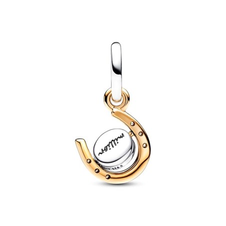 Charm femme pandora pendant fer à cheval et médaillon pivotant bimatière doré 14 carats argent 925/1000 – charms