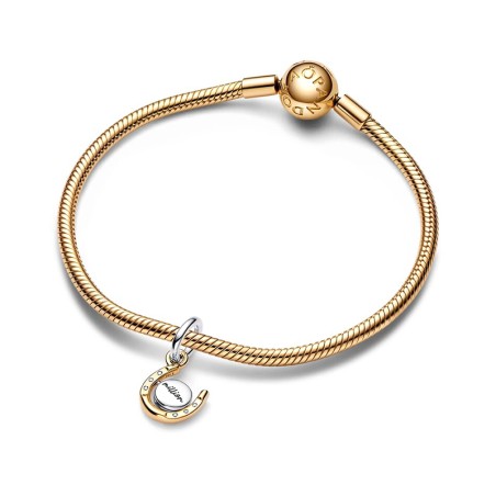 Charm femme pandora pendant fer à cheval et médaillon pivotant bimatière doré 14 carats argent 925/1000 – charms