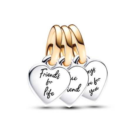 Charm femme pandora pendant triple séparable amitié bimatière doré 14 carats argent 925/1000 – charms
